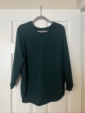 Adrianna Papell Deep Green V-Neck Blouse